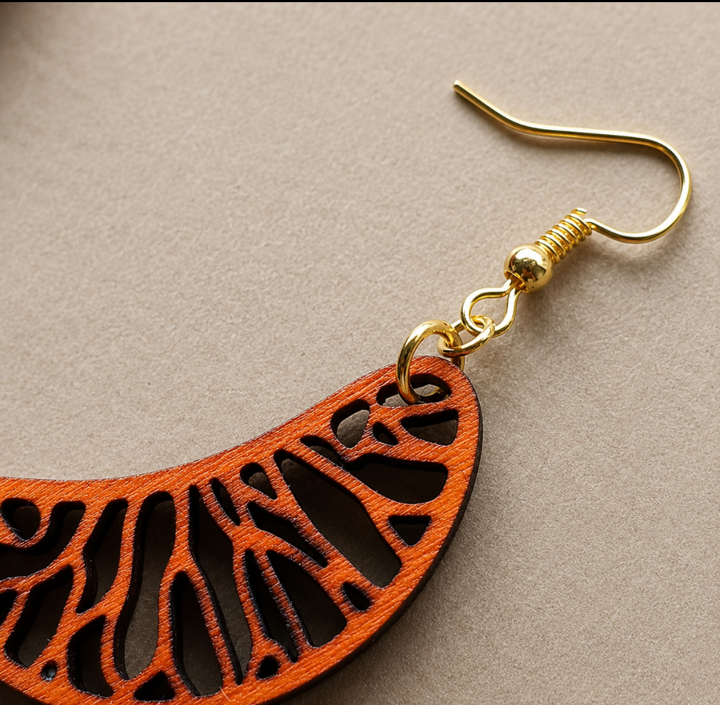 Mandarin Segment Dangle Earrings: Laser Cut Wooden Fruit