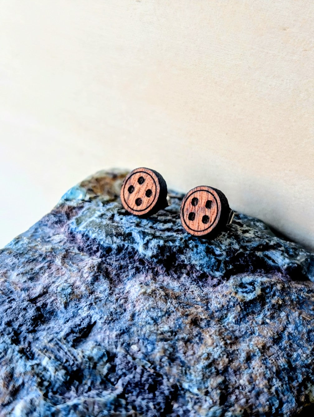 Mahogany Button Stud Earrings: Laser Cut Wood Jewellery