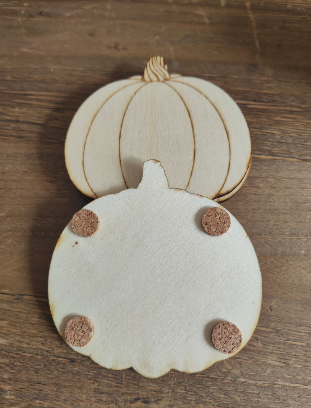 Wooden Pumpkin Coasters, Autumn Halloween Decor, Set of 4