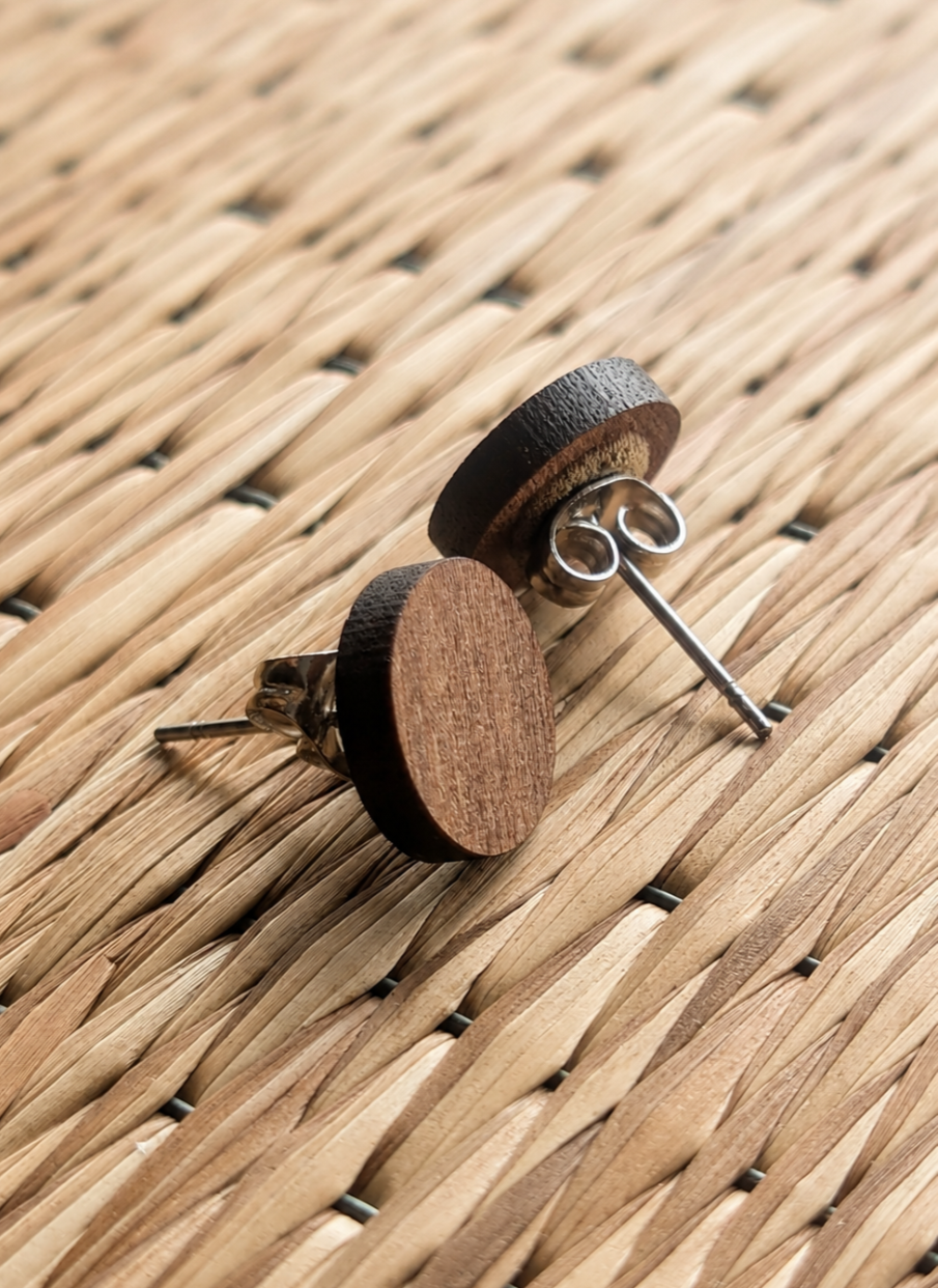Walnut Wood Studs: Laser Cut Wooden Earrings (10mm)