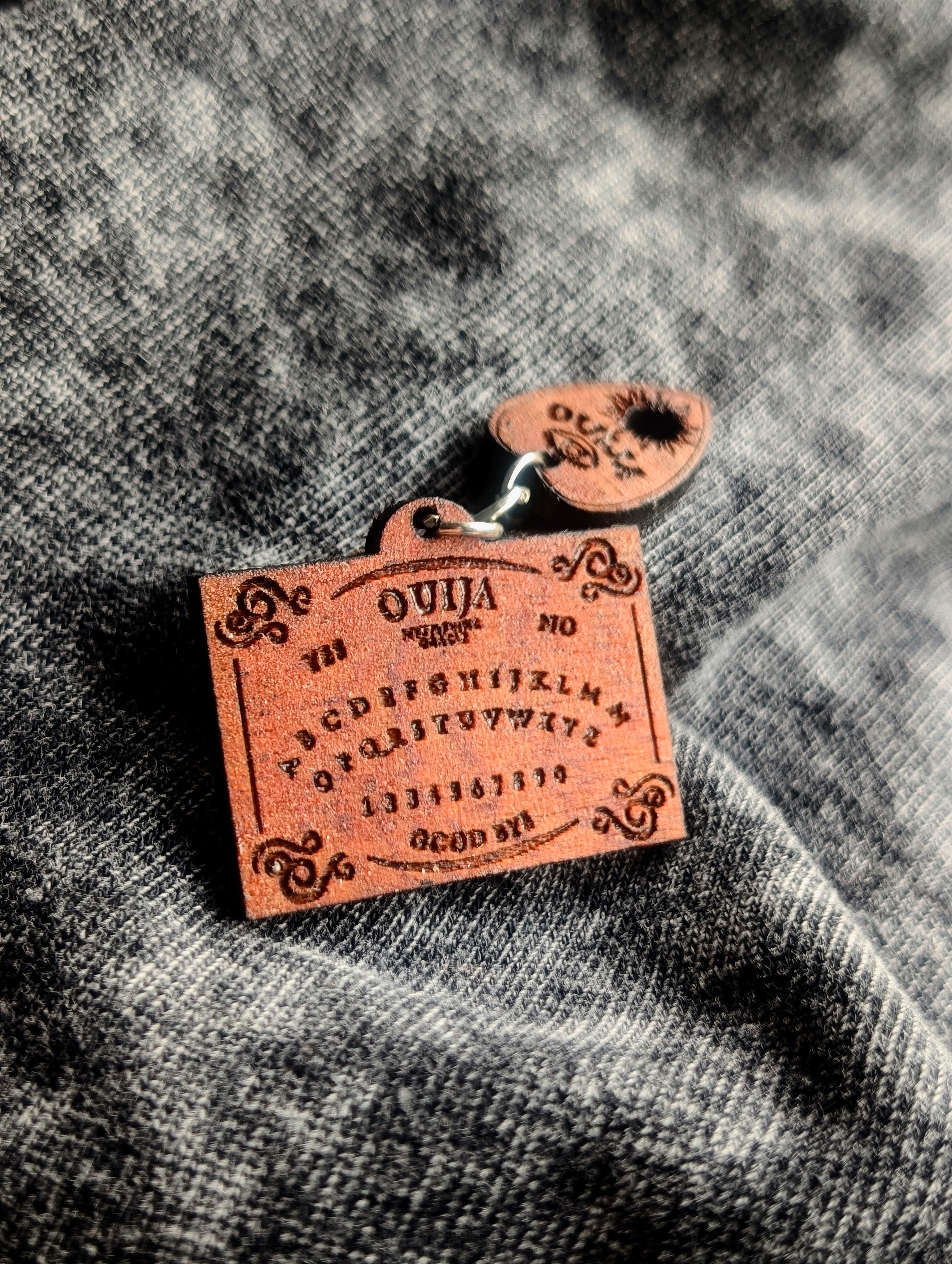 Mahogany Ouija Board Pin: Spooky Halloween Brooch