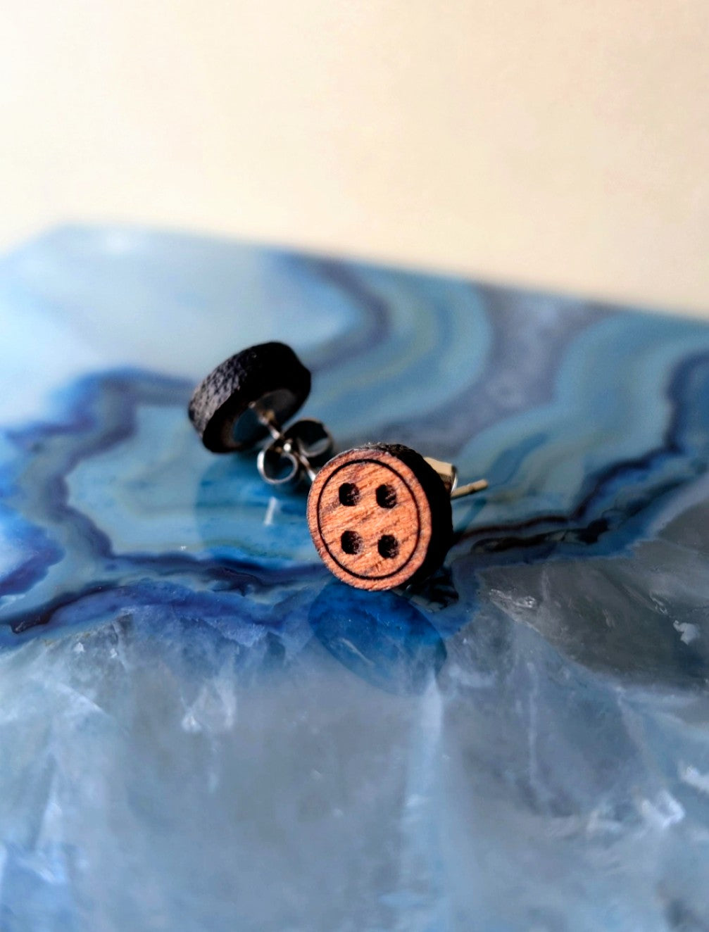 Mahogany Button Stud Earrings: Laser Cut Wood Jewellery