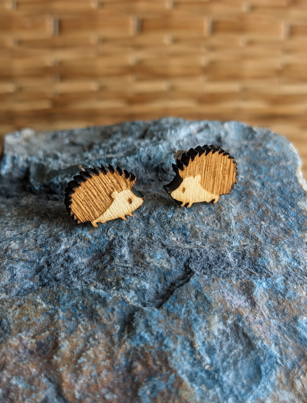Wooden Hedgehog Stud Earrings, Wildlife Jewellery