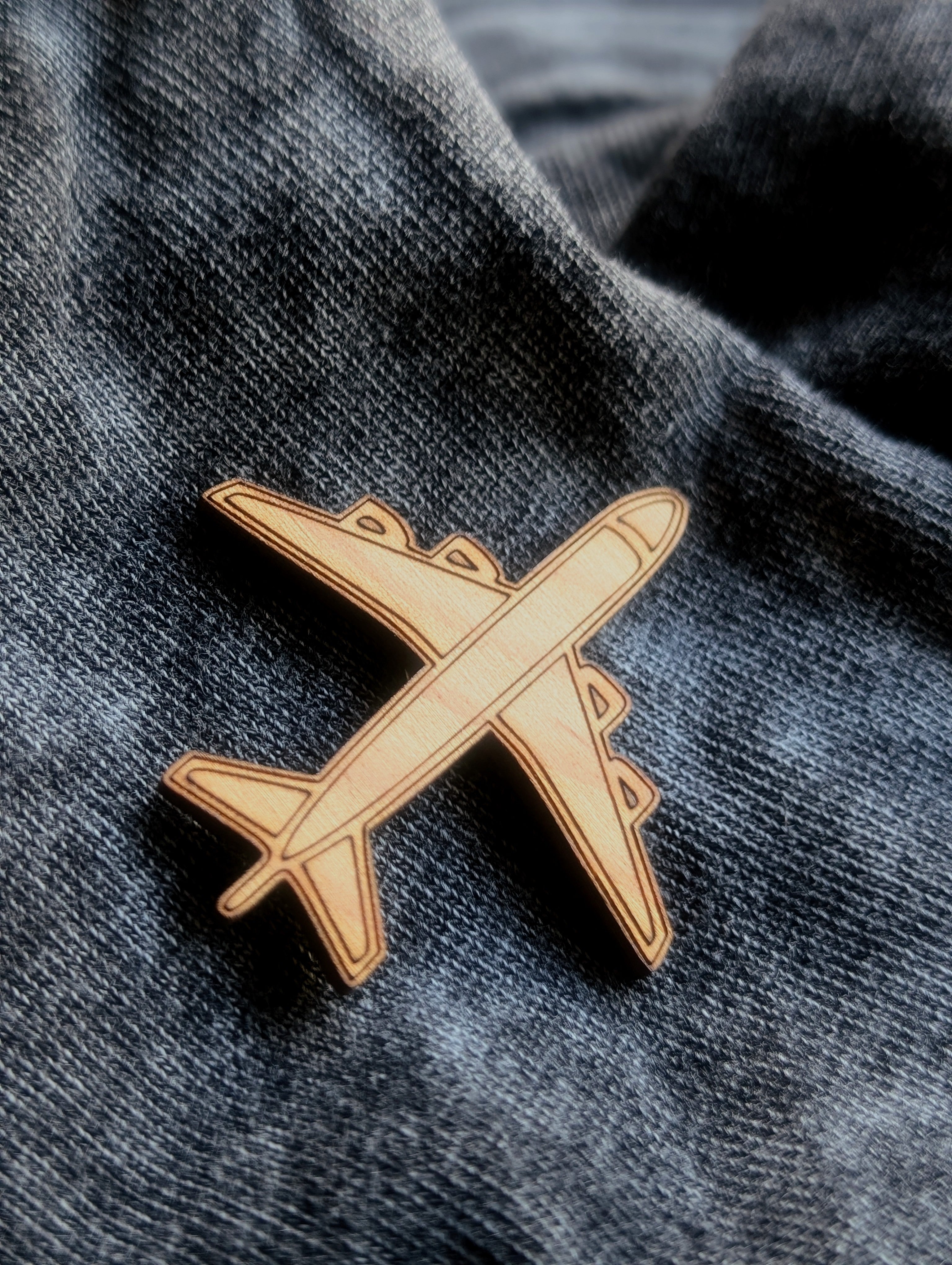 Wooden Airplane Pin Badge