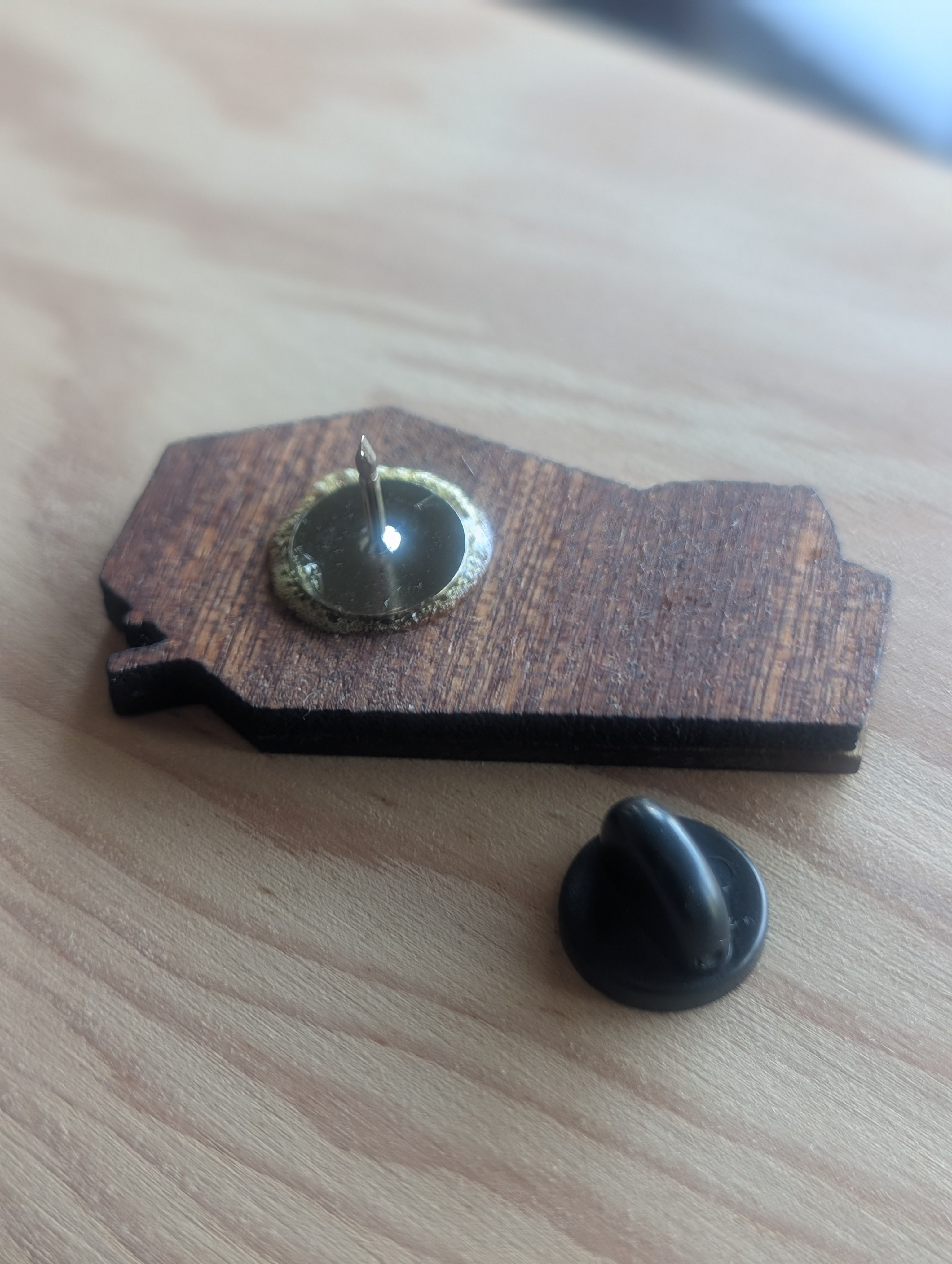 Gothic Coffin Pin Badge with Skeletal Hand Design Wooden Laser Engraved Brooch