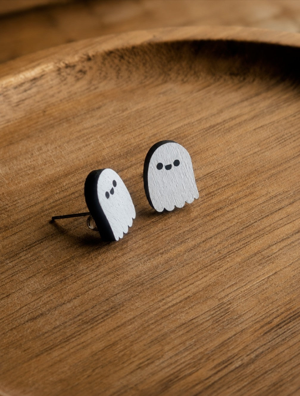 Wooden Ghost stud earrings