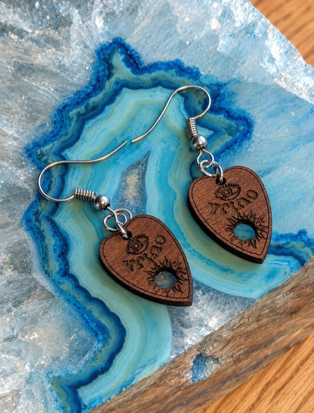 Ouija planchette drop earrings