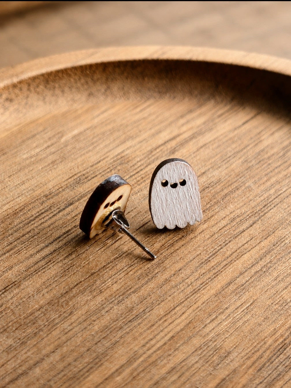 Wooden Ghost stud earrings